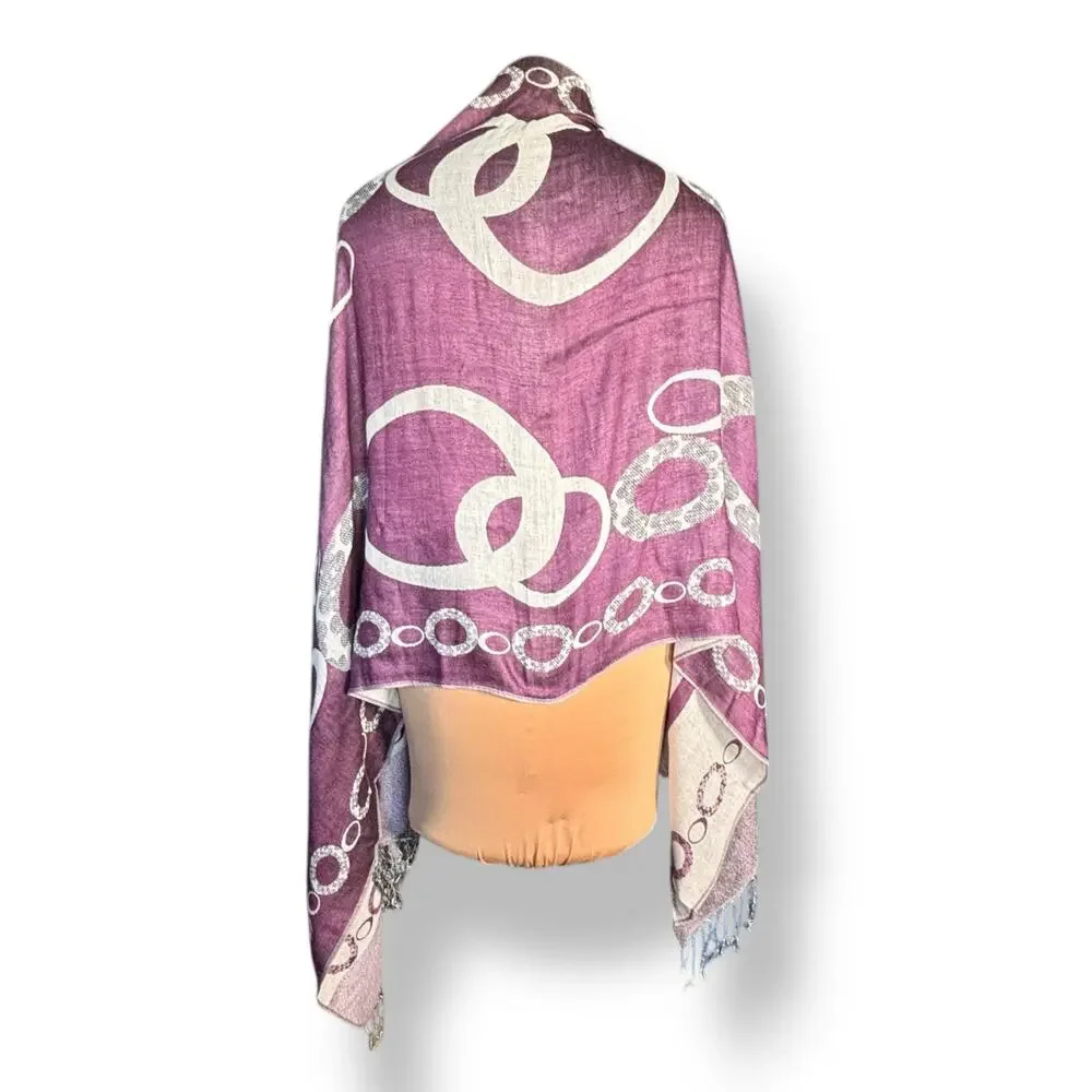 Purple‎ Reversible Geometric Circle Print Fringe Shawl Scarf Wrap Versatile